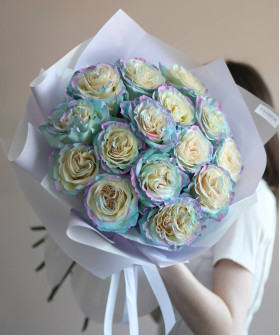 15 роз Тинтед Юникорн "Зефирная сказка" №7679