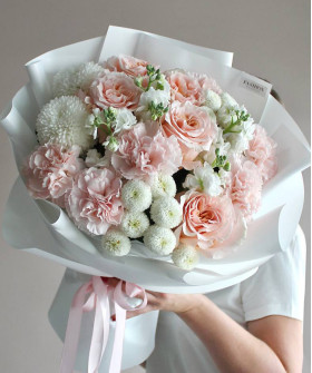 "Пудра" букет с персиковыми розами Шиммер №6567